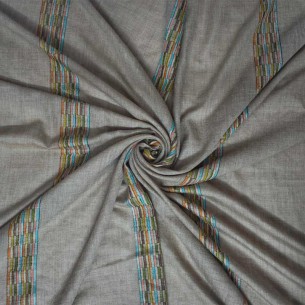 NATURAL TOOSH COLOUR PASHMINA SHAWL WITH MULTICOLOUR STRIPED DESIGN [ LADIES]